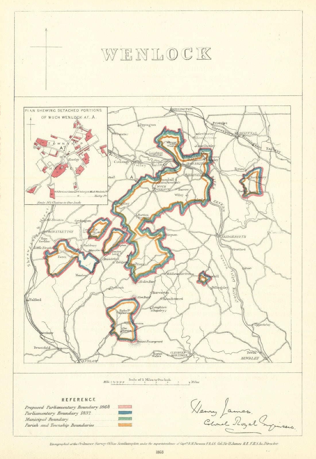 Wenlock, Shropshire. JAMES. Parliamentary Boundary Commission 1868 old map